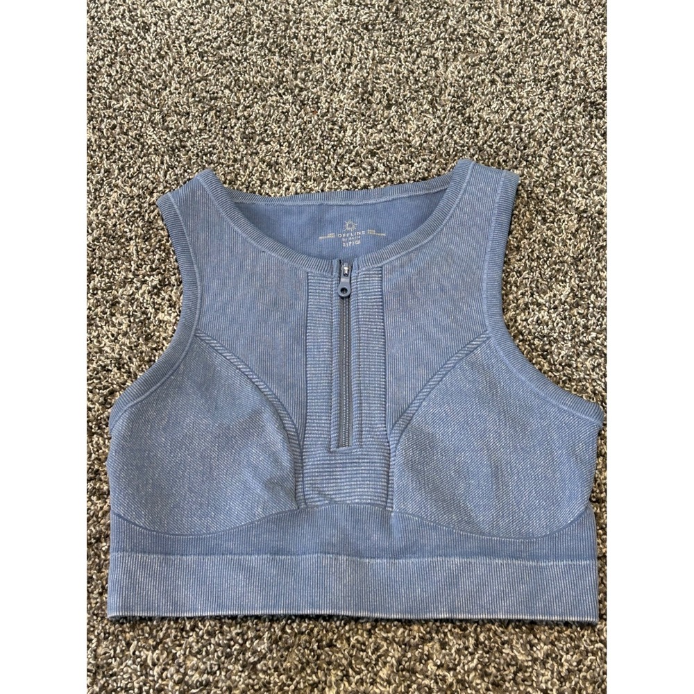 H19 OFFLINE by Aerie Ribbed Quarter Zip Sports Bra Blue Small top Cardio